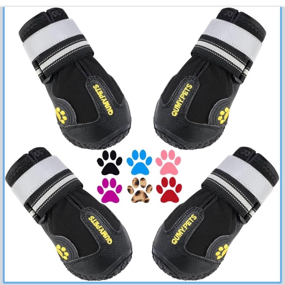 Qumy Black and Gray Dog Boots Traction